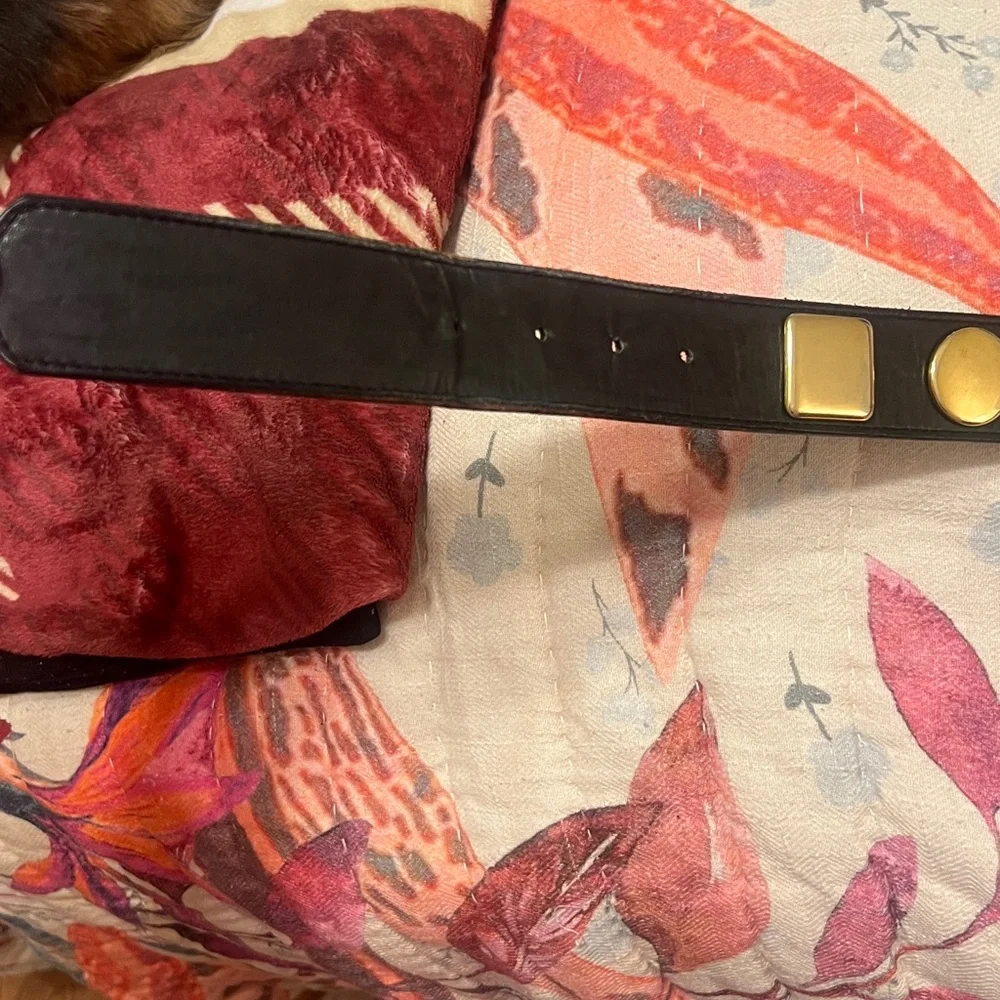 Vintage By George Details Brass Geometric Black Suede Belt EUC Size M 34